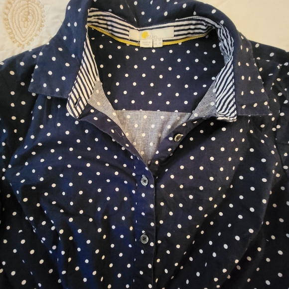 Boden Coastal Navy Polka Dot Button-Up Midi Dress - Picture 3 of 8